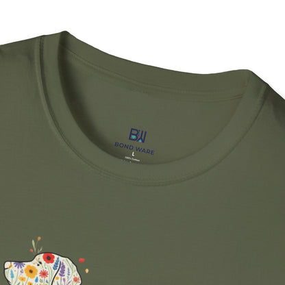 "Dog in Bloom" Floral Art T-Shirt