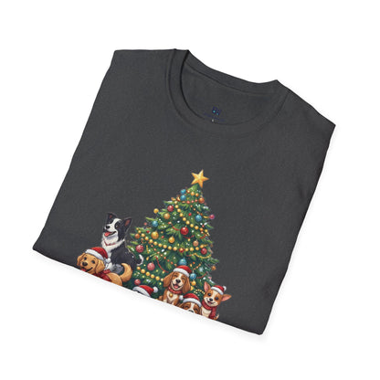 Christmas Dog Squad Tree Santa Hat Holiday T-Shirt