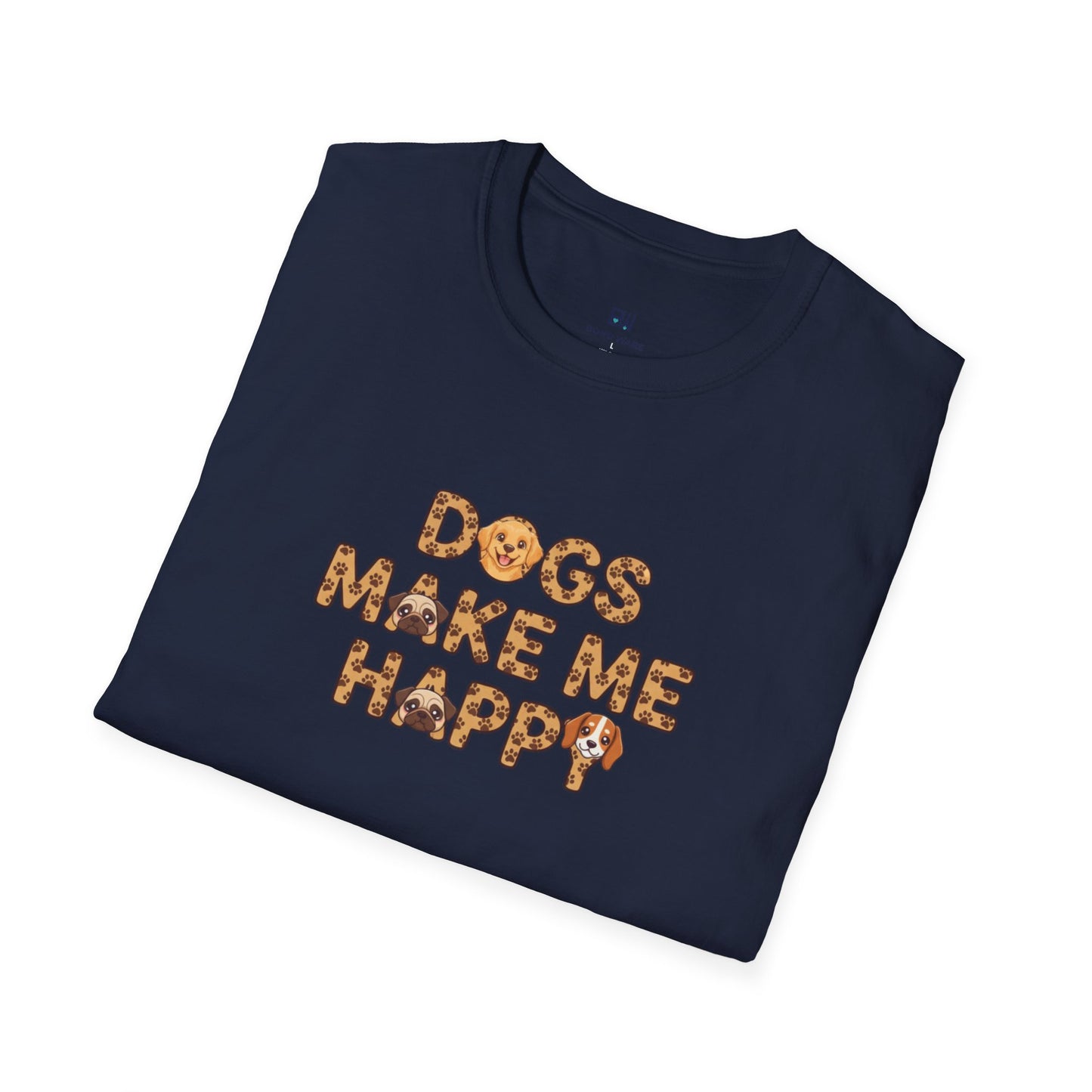 "Dogs Make Me Happy" Cute Cartoon Dog Tee