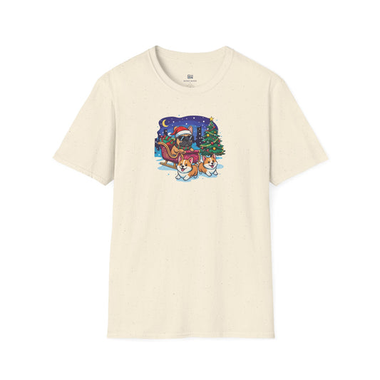 Cute Frenchie & Corgi Christmas Sleigh Ride Dog T-Shirt