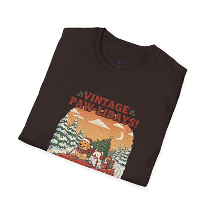 Vintage Paw-lidays Retro Christmas Dog Lover Holiday T-Shirt