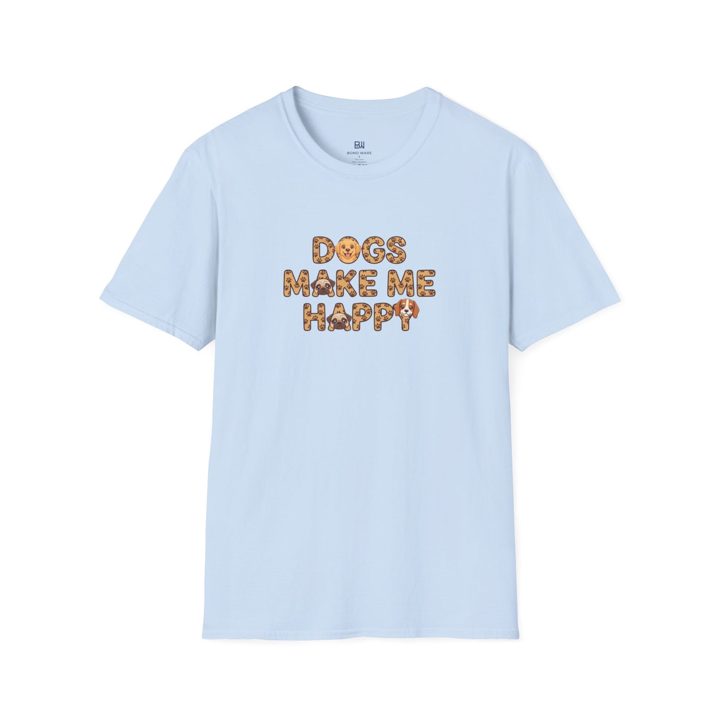 "Dogs Make Me Happy" Cute Cartoon Dog Tee