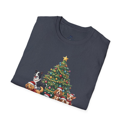 Christmas Dog Squad Tree Santa Hat Holiday T-Shirt