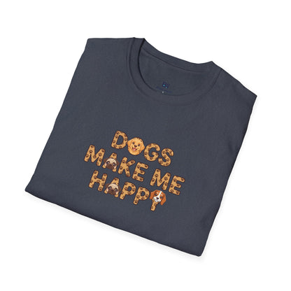 "Dogs Make Me Happy" Cute Cartoon Dog Tee