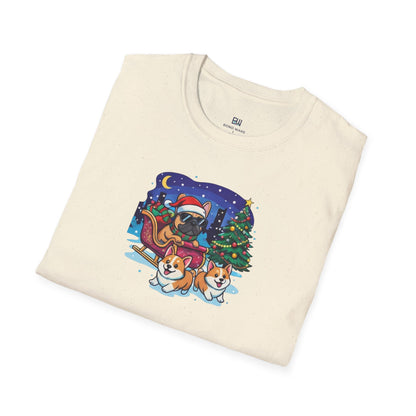 Cute Frenchie & Corgi Christmas Sleigh Ride Dog T-Shirt