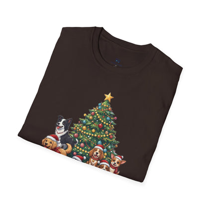 Christmas Dog Squad Tree Santa Hat Holiday T-Shirt