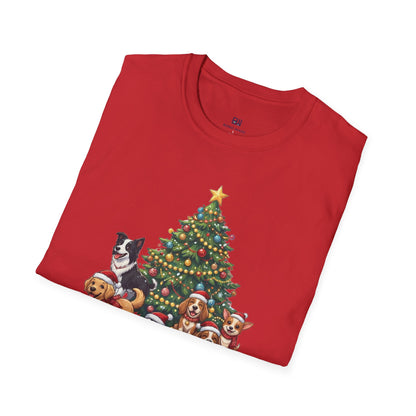 Christmas Dog Squad Tree Santa Hat Holiday T-Shirt