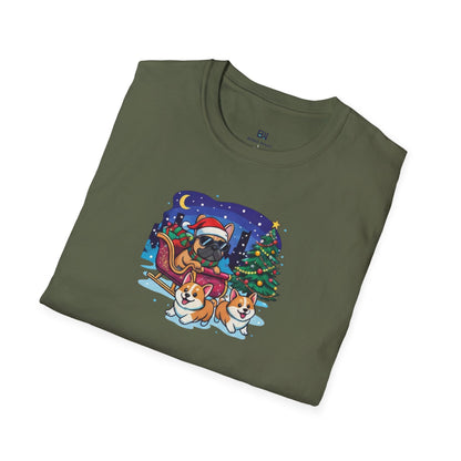 Cute Frenchie & Corgi Christmas Sleigh Ride Dog T-Shirt