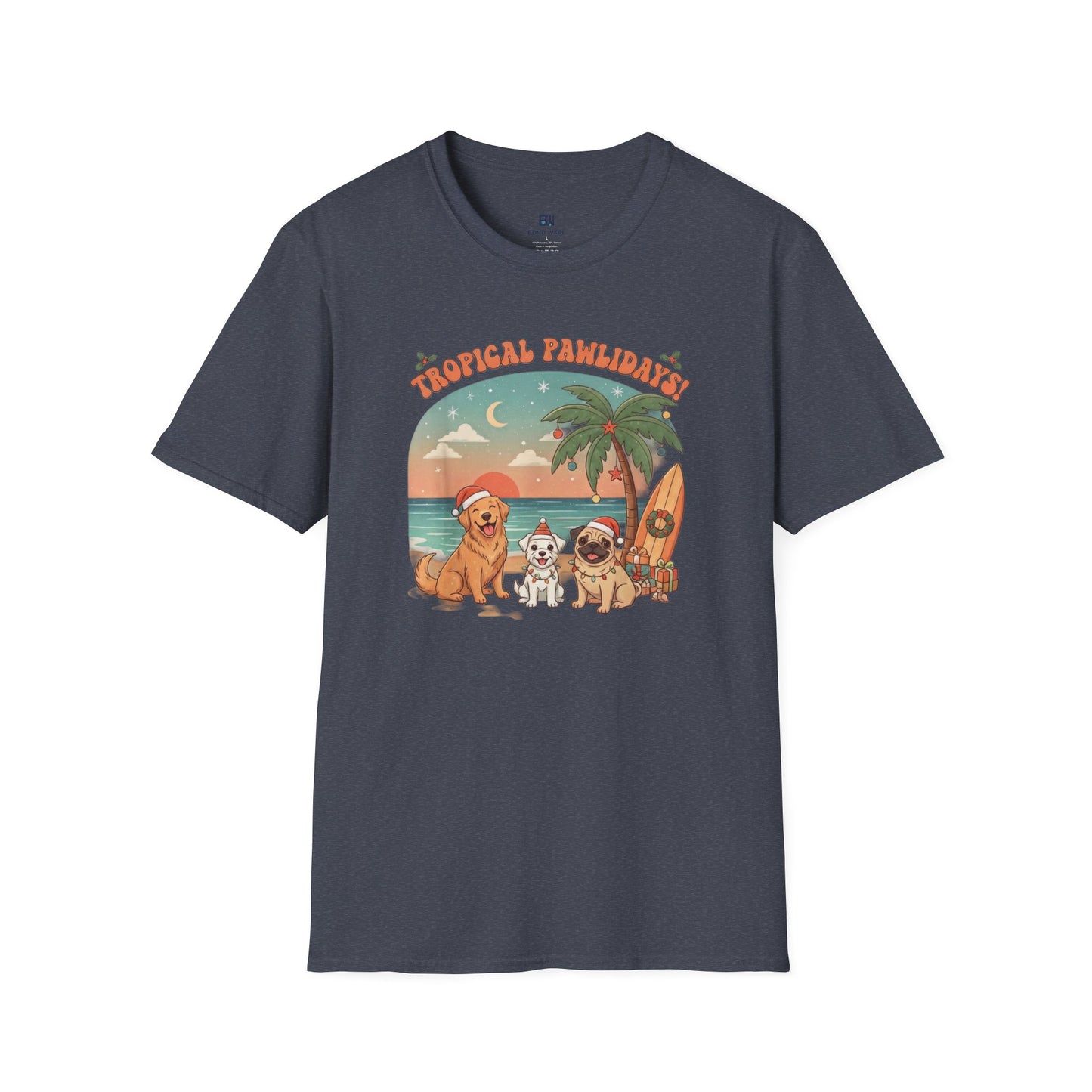 Cute Dogs on Beach Tropical Christmas Holiday T-Shirt