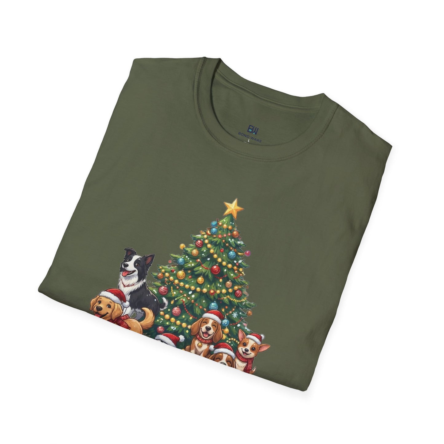 Christmas Dog Squad Tree Santa Hat Holiday T-Shirt