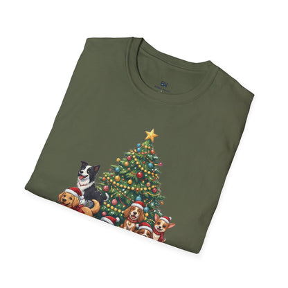 Christmas Dog Squad Tree Santa Hat Holiday T-Shirt