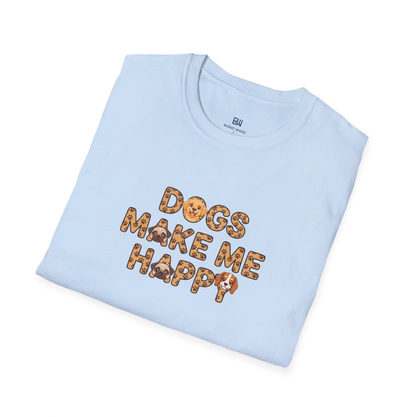 "Dogs Make Me Happy" Cute Cartoon Dog Tee