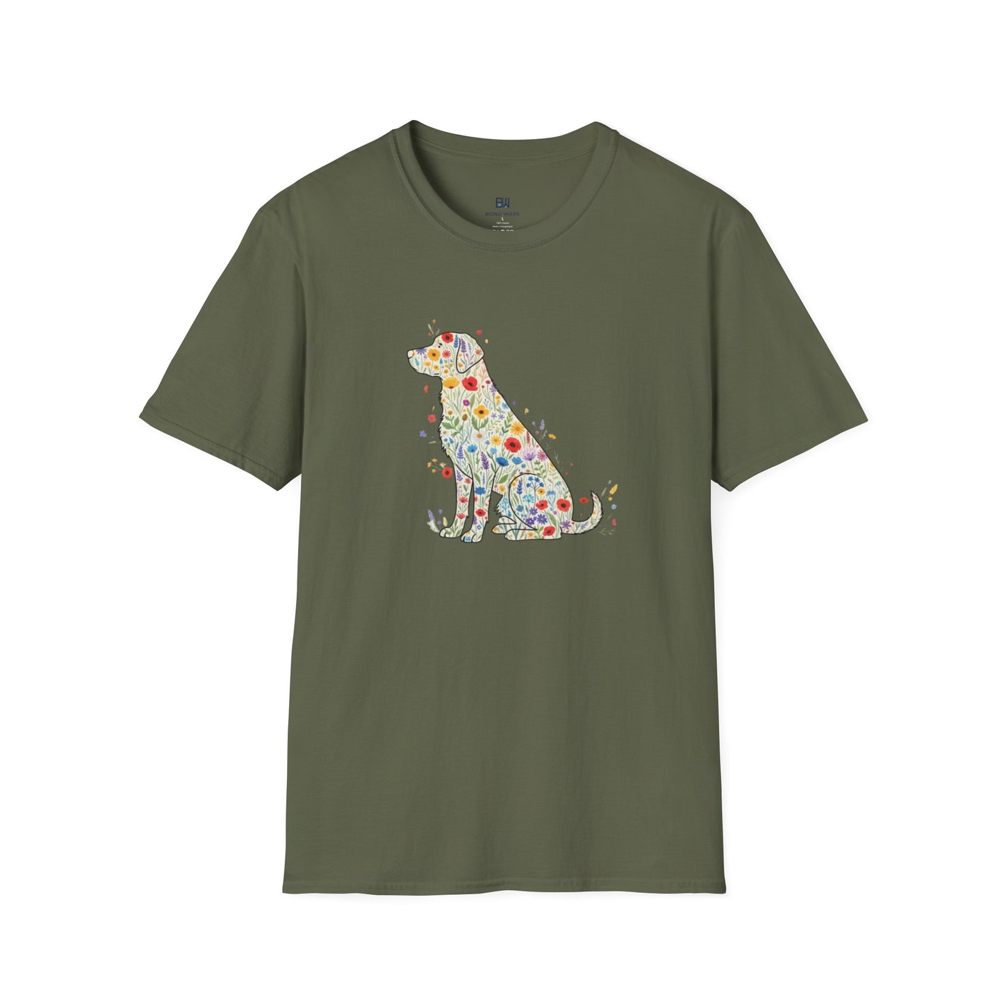 "Dog in Bloom" Floral Art T-Shirt