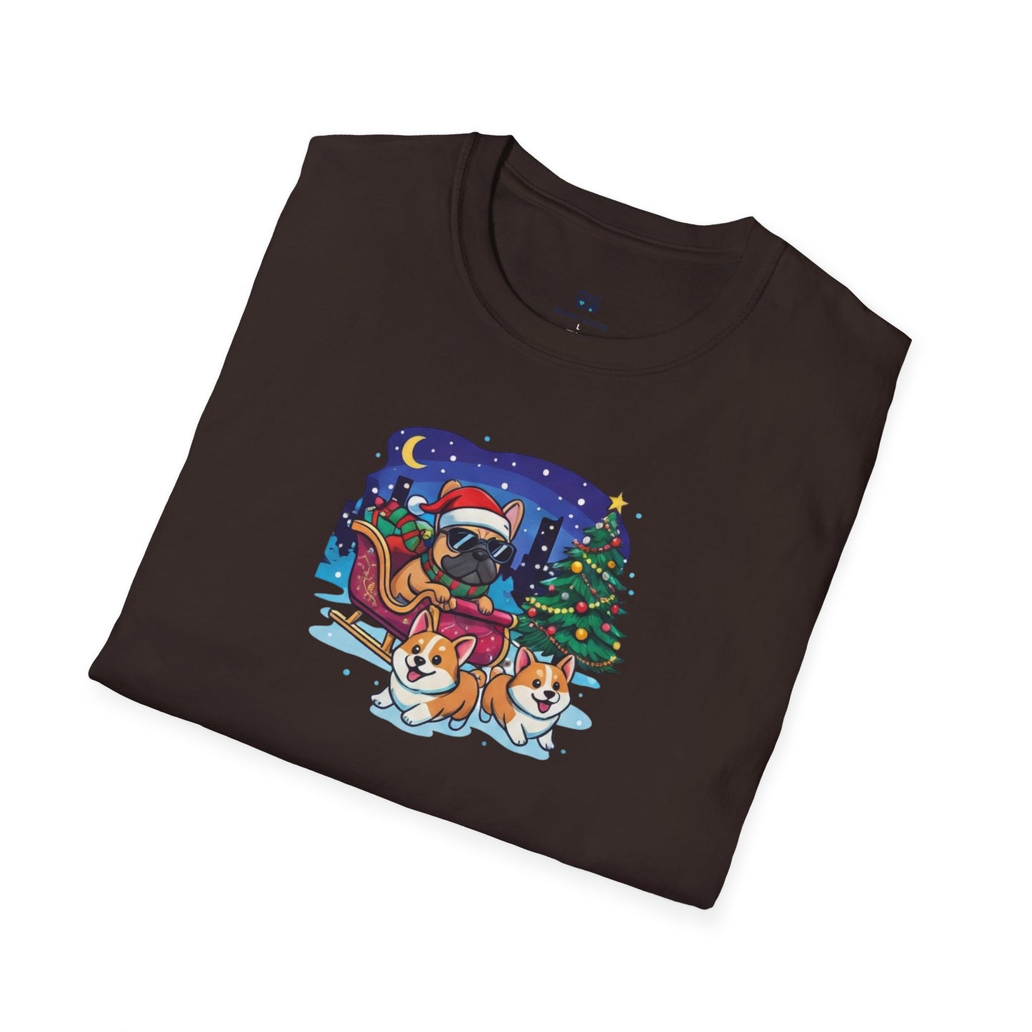 Cute Frenchie & Corgi Christmas Sleigh Ride Dog T-Shirt