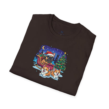 Cute Frenchie & Corgi Christmas Sleigh Ride Dog T-Shirt