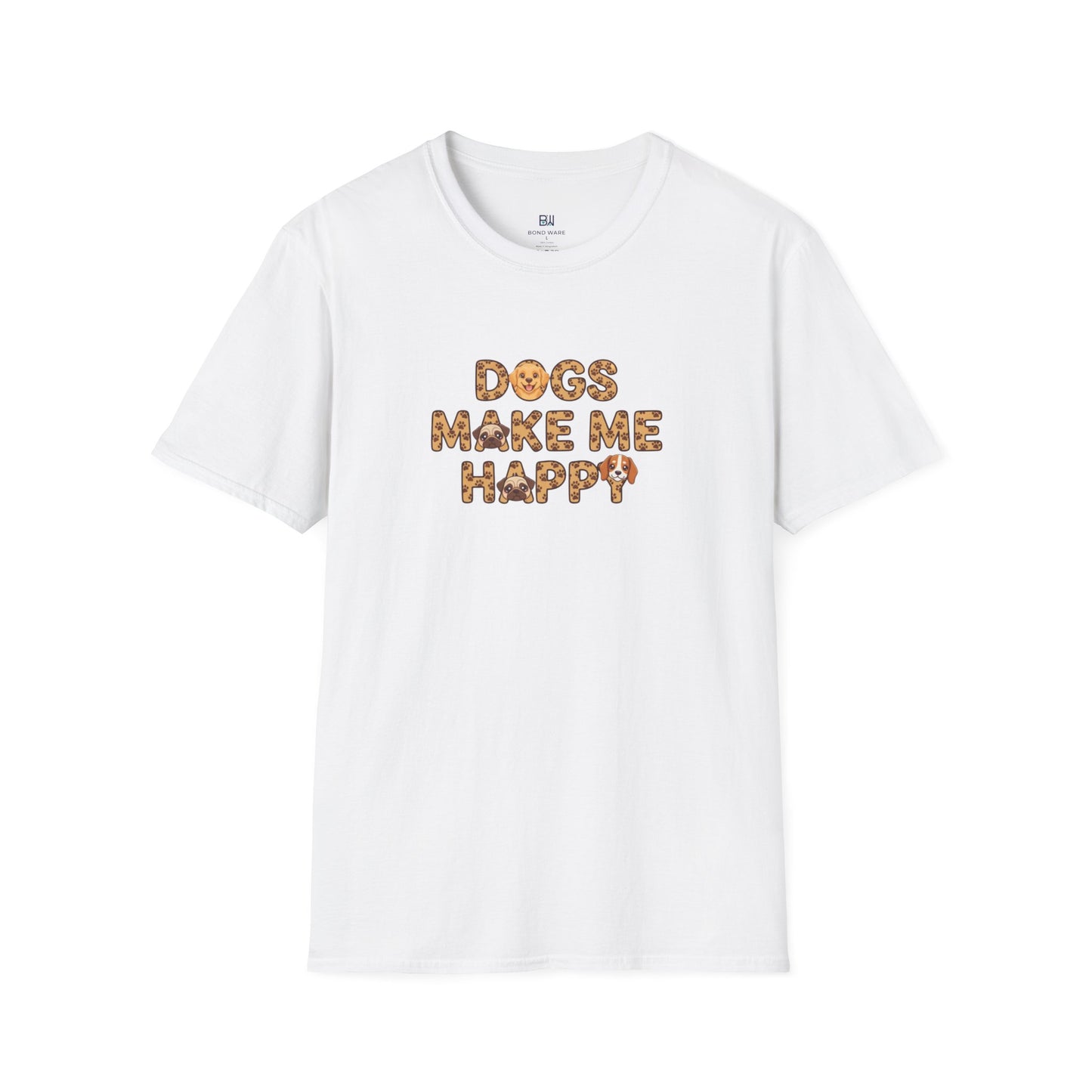 "Dogs Make Me Happy" Cute Cartoon Dog Tee
