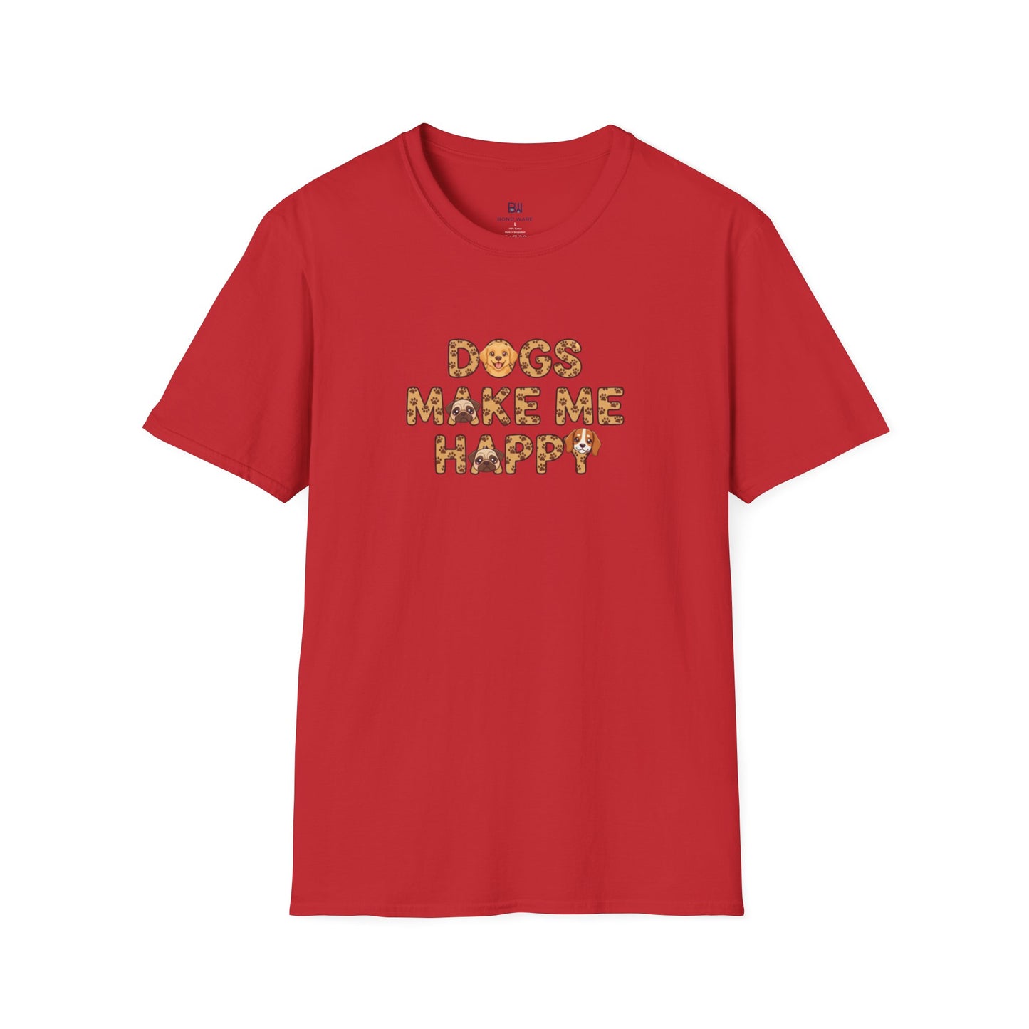 "Dogs Make Me Happy" Cute Cartoon Dog Tee