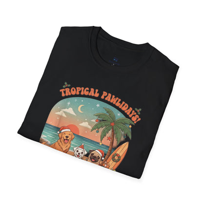Cute Dogs on Beach Tropical Christmas Holiday T-Shirt