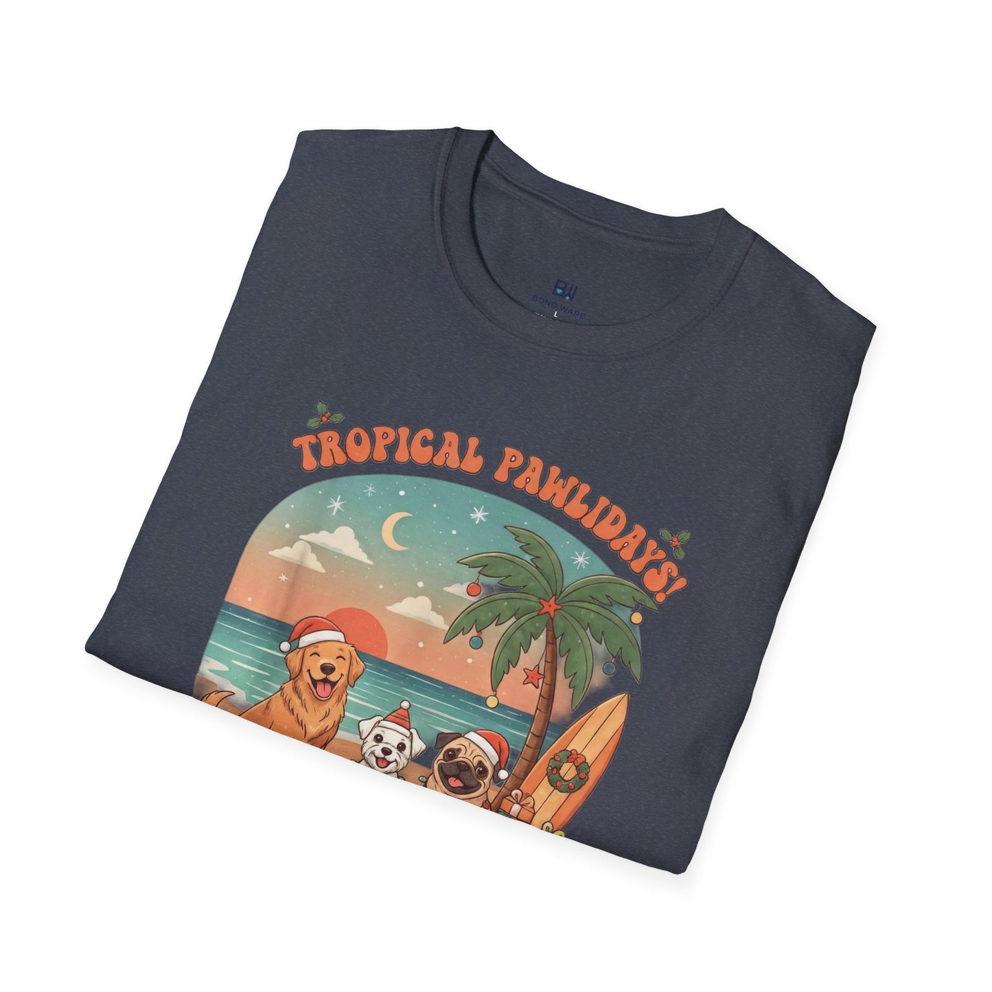 Cute Dogs on Beach Tropical Christmas Holiday T-Shirt