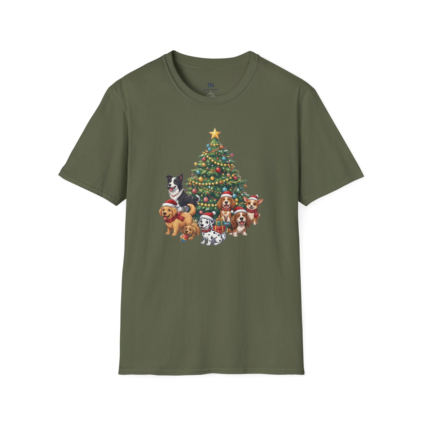 Christmas Dog Squad Tree Santa Hat Holiday T-Shirt
