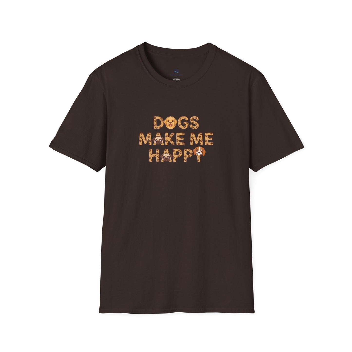 "Dogs Make Me Happy" Cute Cartoon Dog Tee
