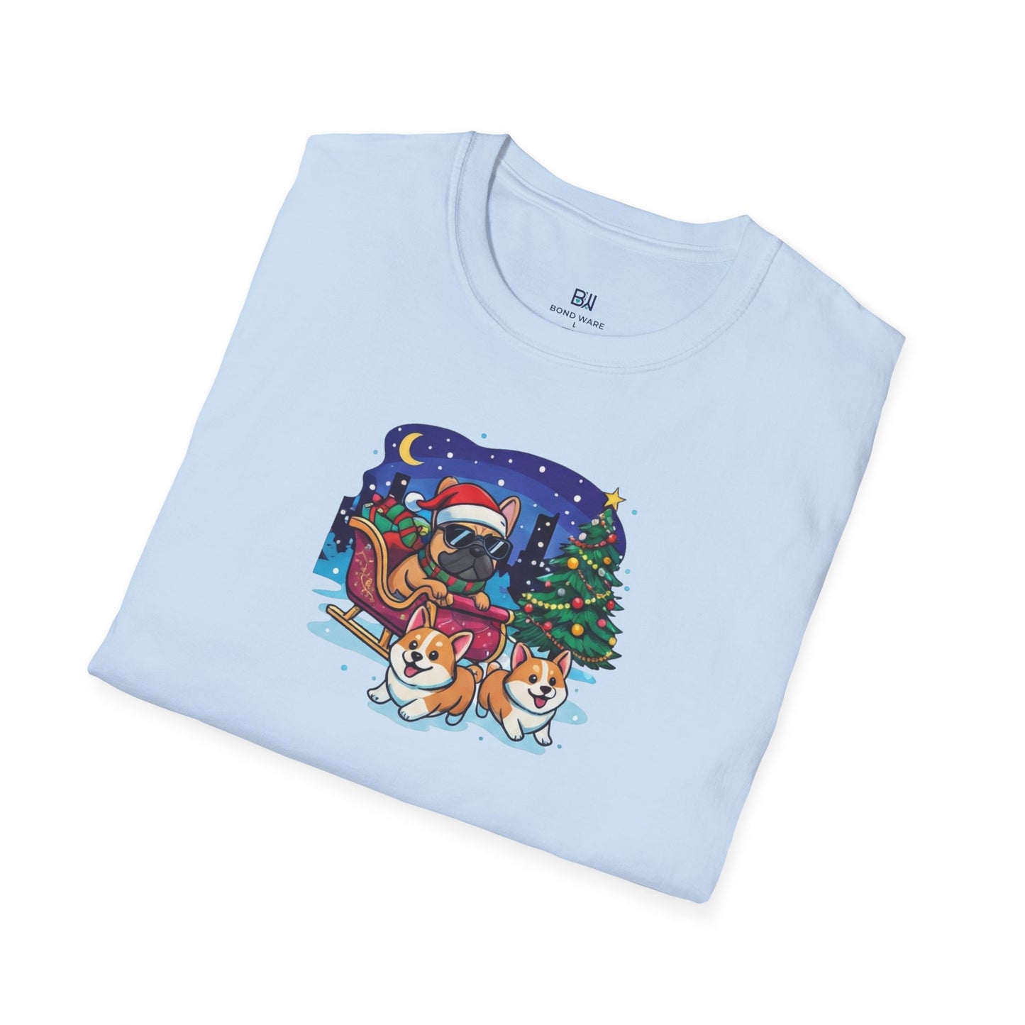 Cute Frenchie & Corgi Christmas Sleigh Ride Dog T-Shirt