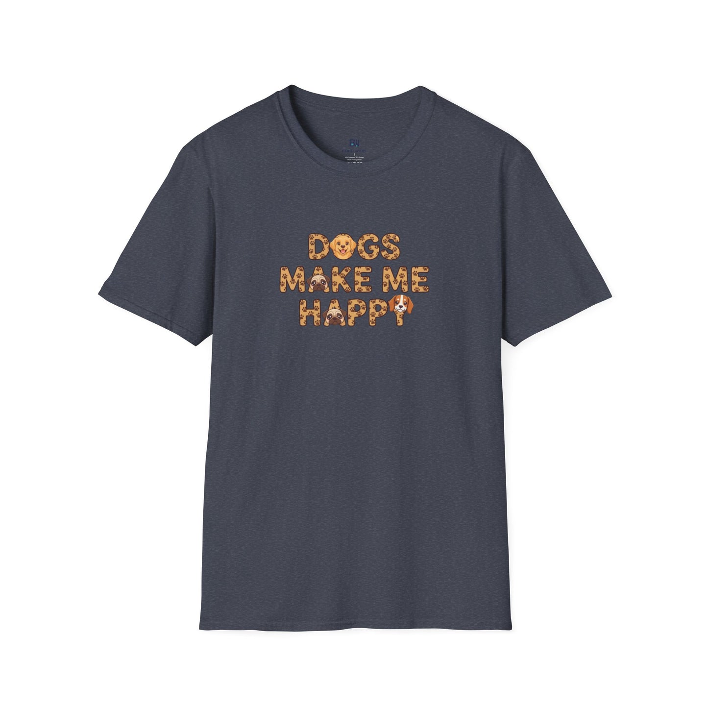 "Dogs Make Me Happy" Cute Cartoon Dog Tee