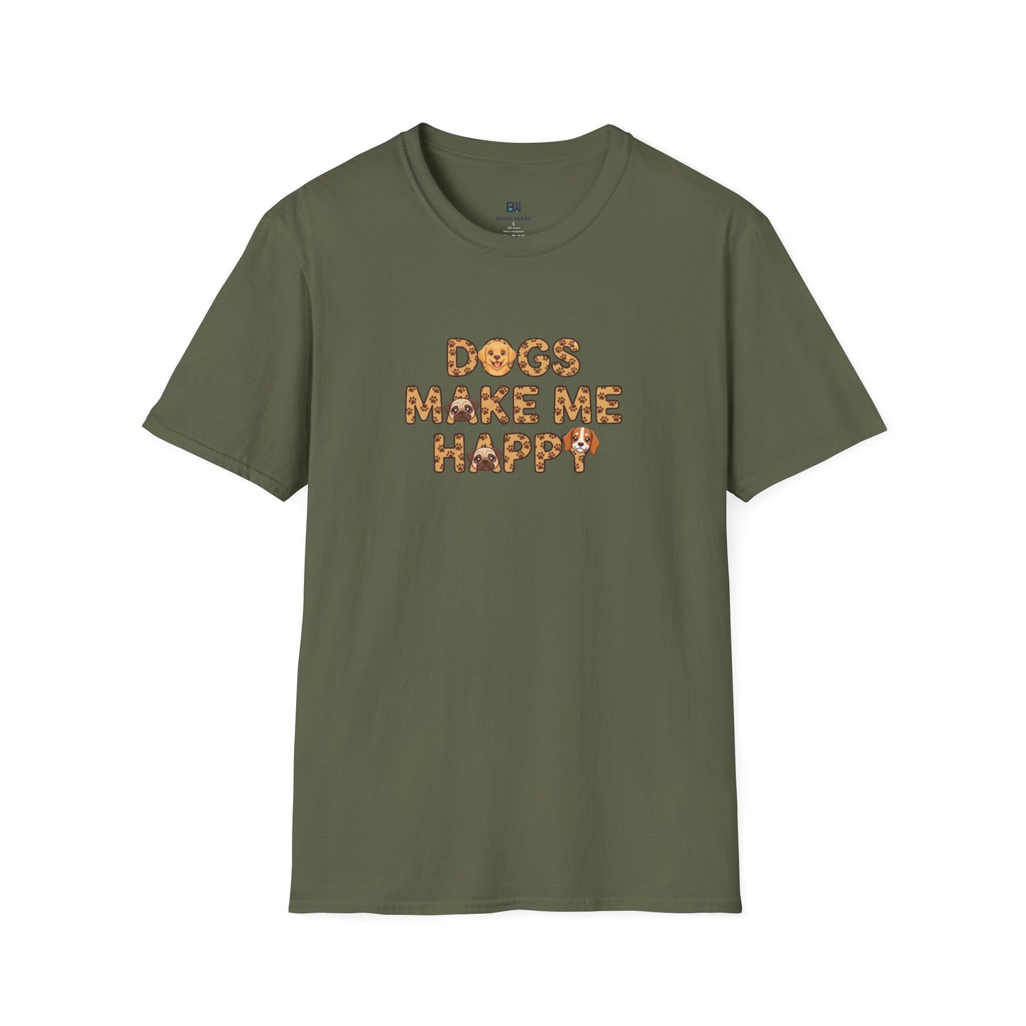 "Dogs Make Me Happy" Cute Cartoon Dog Tee