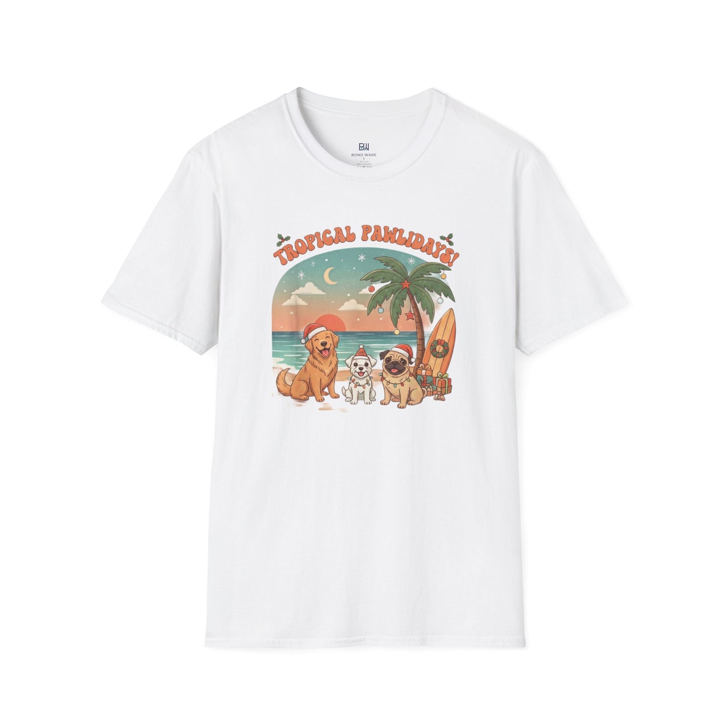 Cute Dogs on Beach Tropical Christmas Holiday T-Shirt