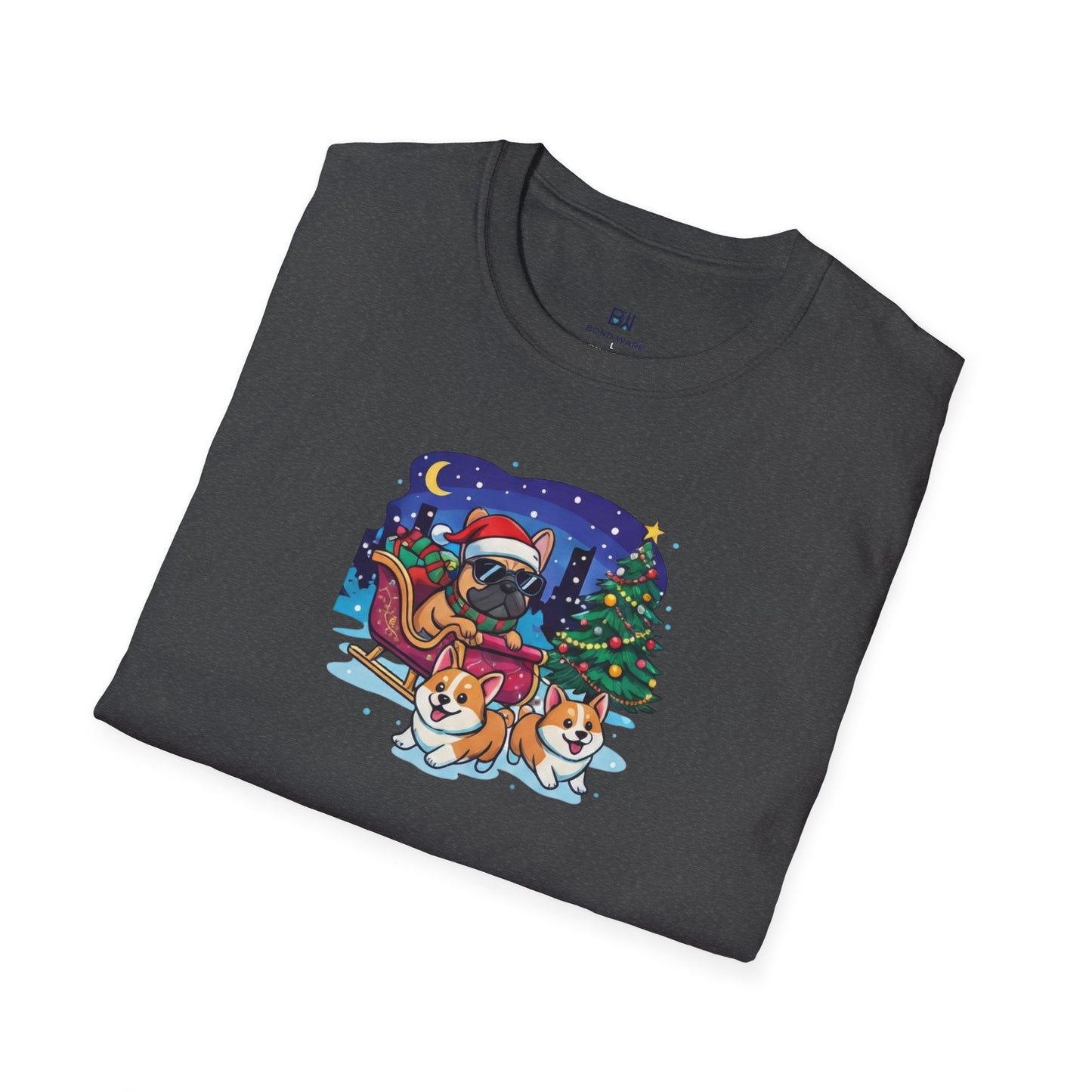 Cute Frenchie & Corgi Christmas Sleigh Ride Dog T-Shirt