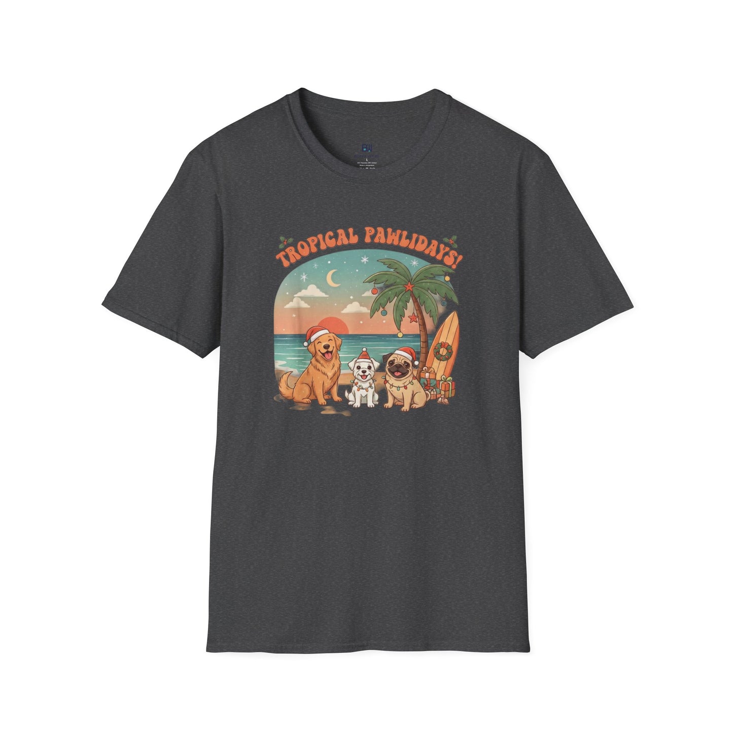 Cute Dogs on Beach Tropical Christmas Holiday T-Shirt