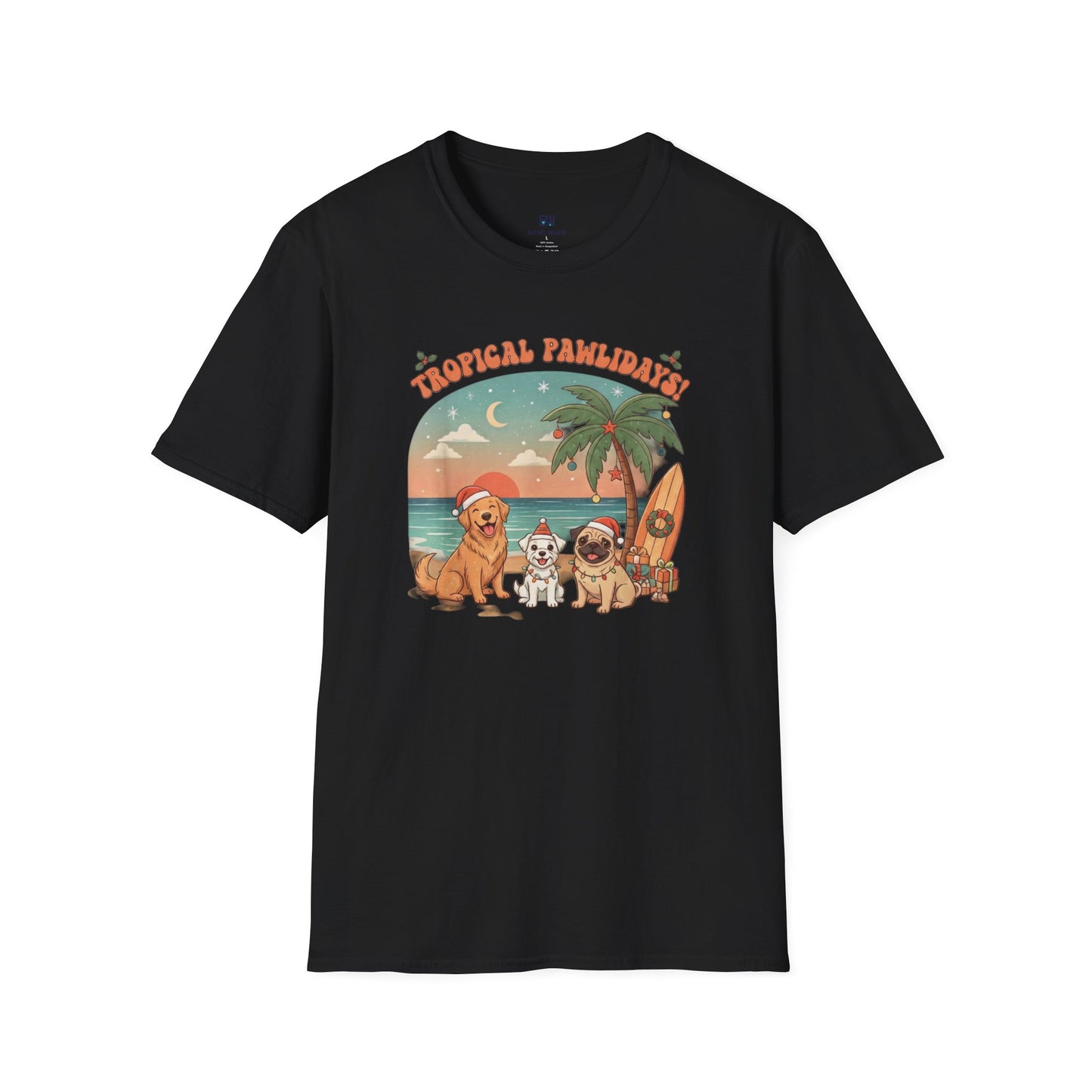 Cute Dogs on Beach Tropical Christmas Holiday T-Shirt