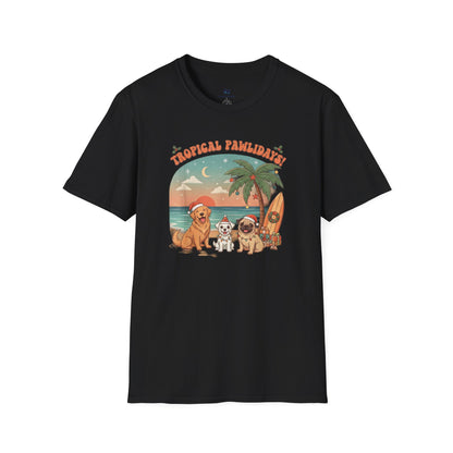 Cute Dogs on Beach Tropical Christmas Holiday T-Shirt