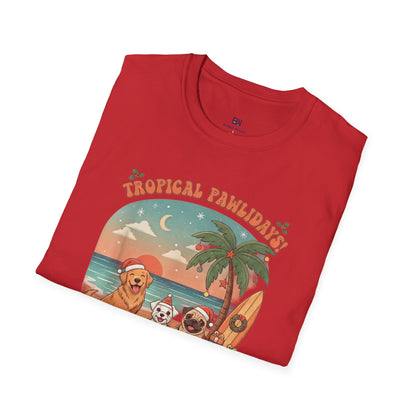 Cute Dogs on Beach Tropical Christmas Holiday T-Shirt