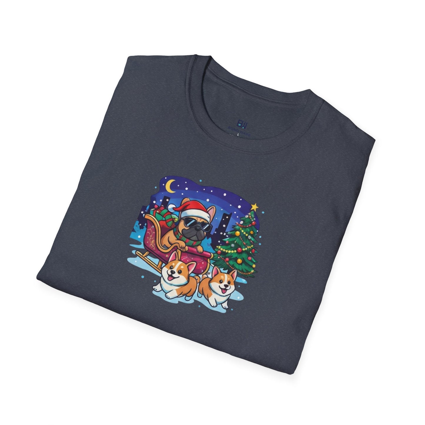 Cute Frenchie & Corgi Christmas Sleigh Ride Dog T-Shirt