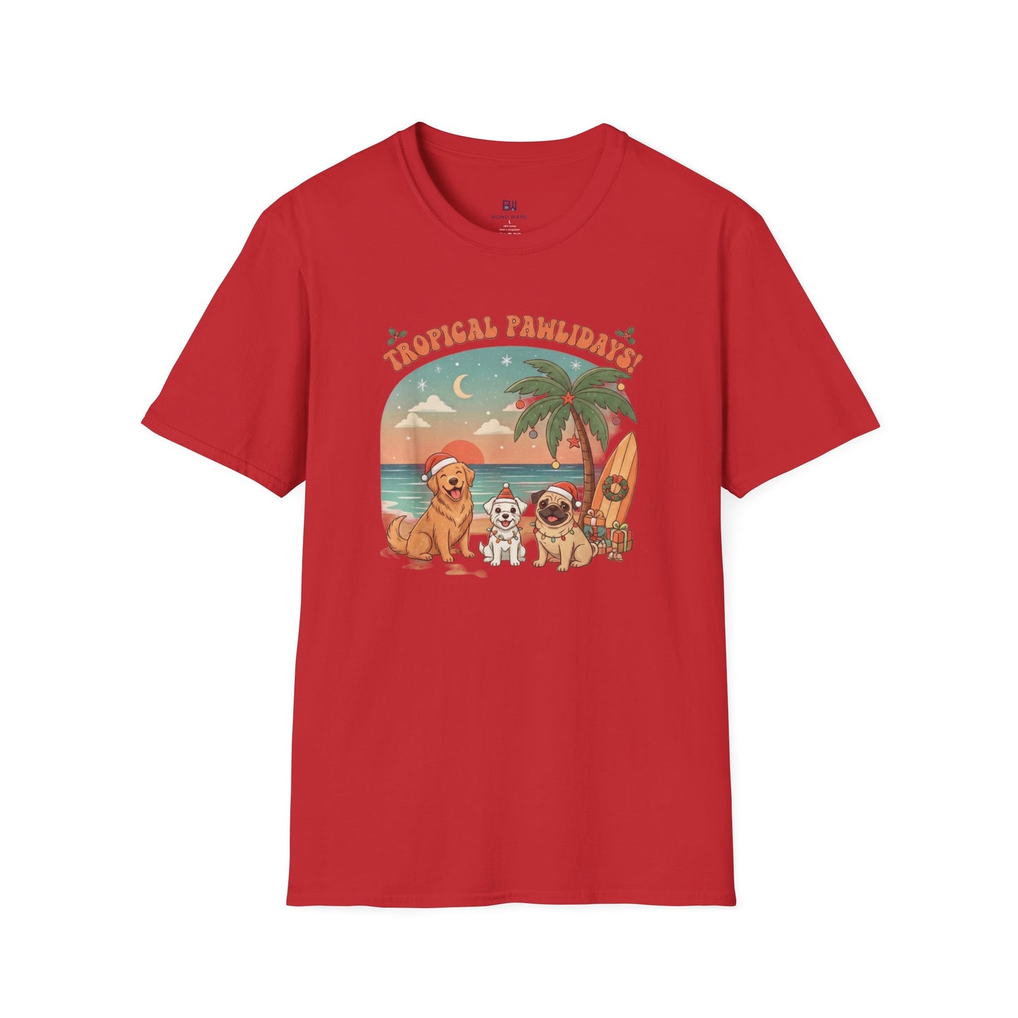 Cute Dogs on Beach Tropical Christmas Holiday T-Shirt