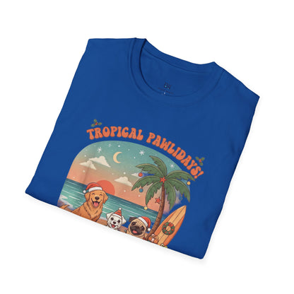 Cute Dogs on Beach Tropical Christmas Holiday T-Shirt