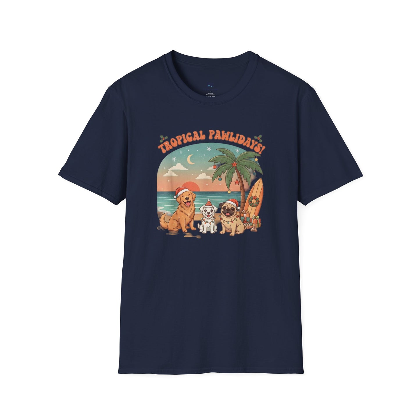 Cute Dogs on Beach Tropical Christmas Holiday T-Shirt