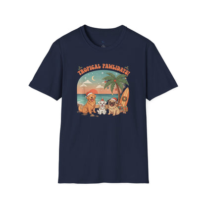 Cute Dogs on Beach Tropical Christmas Holiday T-Shirt