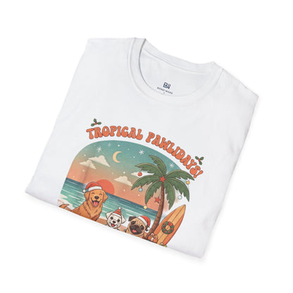 Cute Dogs on Beach Tropical Christmas Holiday T-Shirt