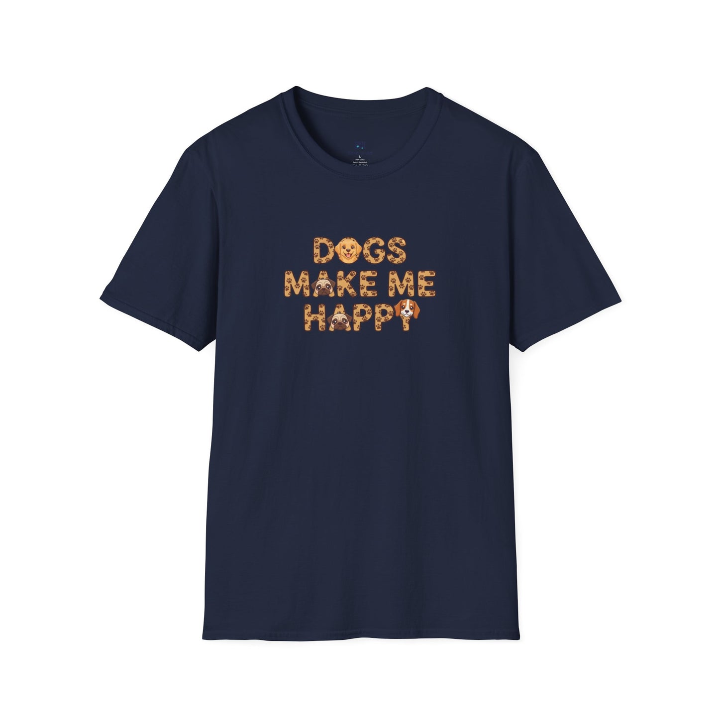 "Dogs Make Me Happy" Cute Cartoon Dog Tee