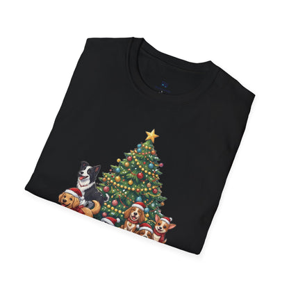 Christmas Dog Squad Tree Santa Hat Holiday T-Shirt