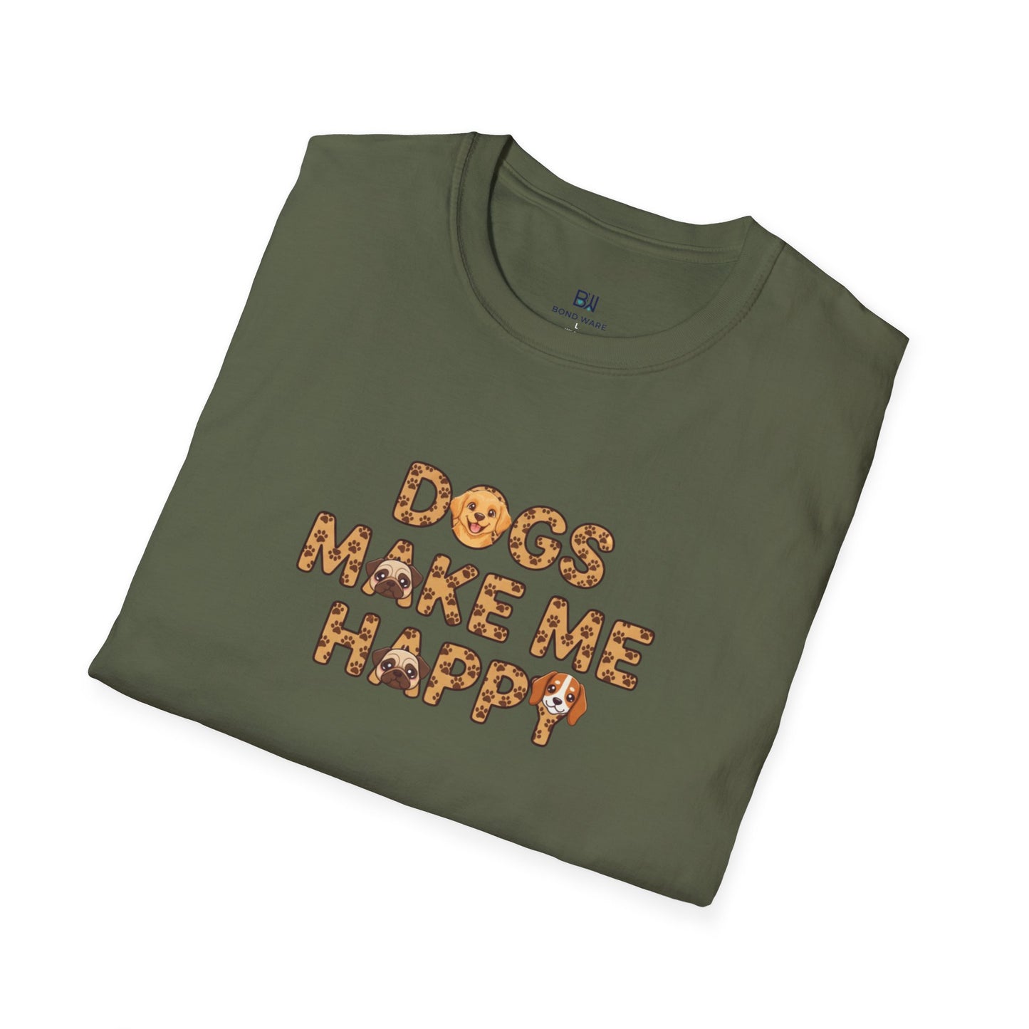 "Dogs Make Me Happy" Cute Cartoon Dog Tee