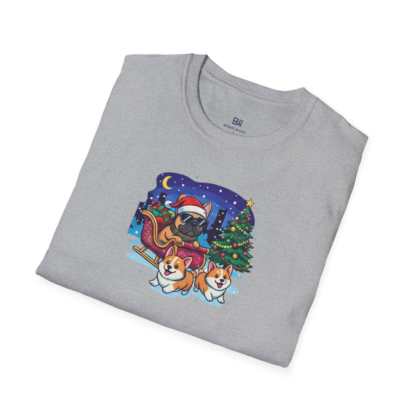 Cute Frenchie & Corgi Christmas Sleigh Ride Dog T-Shirt