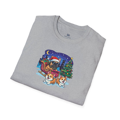 Cute Frenchie & Corgi Christmas Sleigh Ride Dog T-Shirt