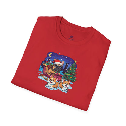 Cute Frenchie & Corgi Christmas Sleigh Ride Dog T-Shirt