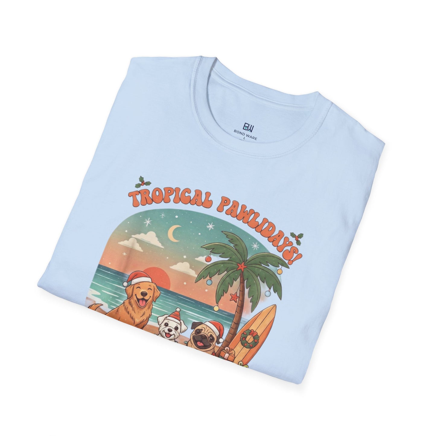 Cute Dogs on Beach Tropical Christmas Holiday T-Shirt