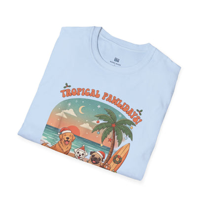 Cute Dogs on Beach Tropical Christmas Holiday T-Shirt
