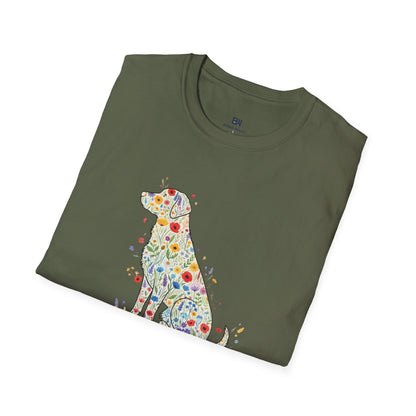 "Dog in Bloom" Floral Art T-Shirt