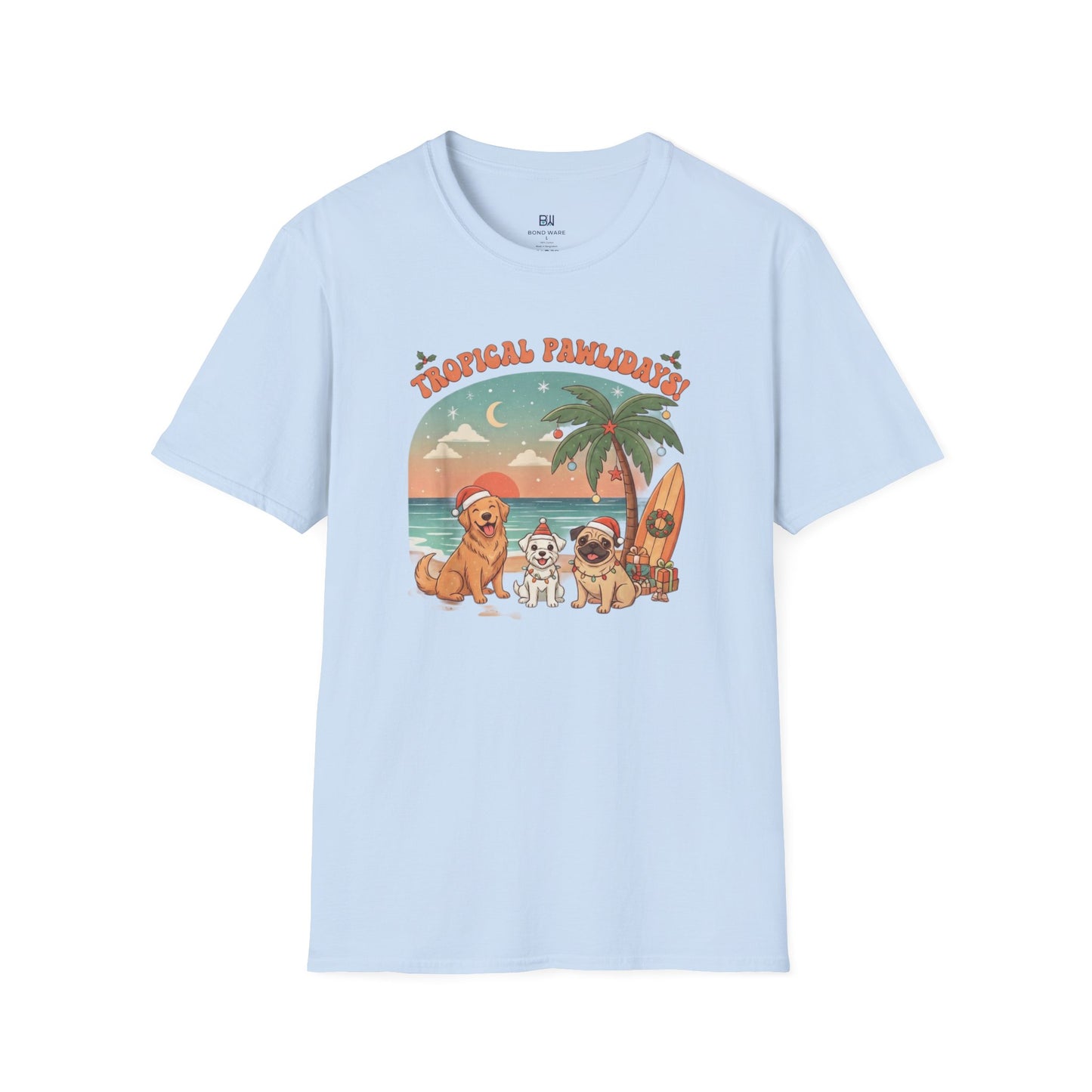 Cute Dogs on Beach Tropical Christmas Holiday T-Shirt